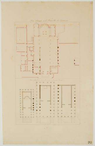 PIANTA DELLA CHIESA DI S. NICOLA IN CARCERE, IN ALTO; PIANTA DEI TRE TEMPLI ANTICHI SOTTO DETTA CHIESA