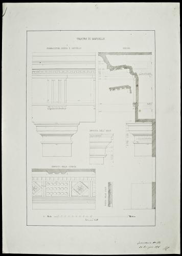 ORNATI ROMANI: TEATRO MARCELLO. TRABEAZIONE DORICA E CAPITELLO, SEZIONE...