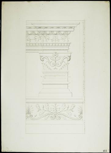 PIEDISTALLO, CAPITELLO E CORNICE DEL SECONDO PILASTRO A SINISTRA DELLA PORTA DI INGRESSO DELLA CANCELLATA DELLA CAPPELLA SISTINA