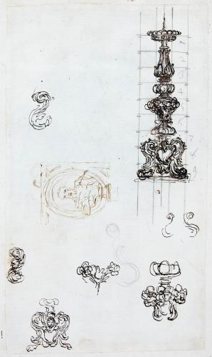 STUDI PER CANDELABRO; BUSTO INSCRITTO IN UN OVALE