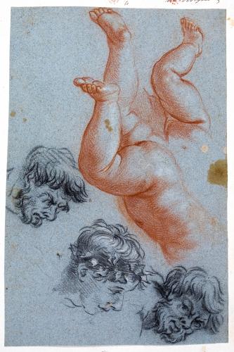 DUE TESTE DI FAUNO E UNA DI BACCANTE; STUDIO DI GAMBE DI DUE PUTTI IN VOLO