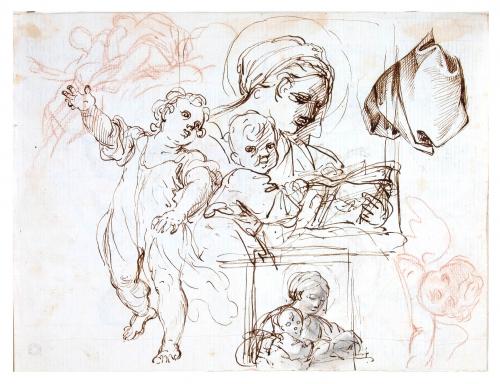 DUE STUDI DI MADONNA CON BAMBINO; STUDIO DI PUTTO ALATO; STUDIO DI PANNEGGIO; STUDIO DI FIGURE SULLE NUVOLE