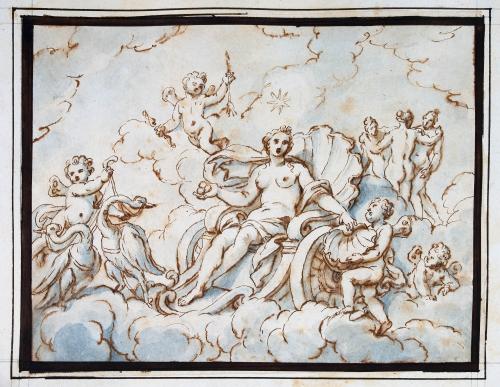 VENERE SUL CARRO CON CUPIDO, PUTTI ALATI E LE TRE GRAZIE