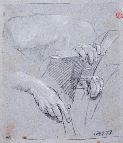 DUE STUDI DI MANO CON LIBRO; STUDIO DI MANO CON ASTA