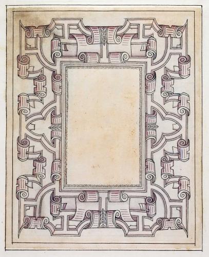 CORNICE PER RILEGATURA CON VOLUTE E FESTONI