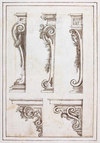 SEZIONE DI TRE MENSOLE CON BASE A TERRA E DI DUE MENSOLE ORNATE