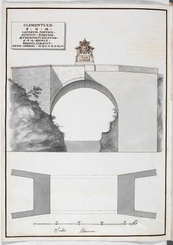 PROSPETTO, PIANTE E SEZIONE DI UN PONTE PRESSO JESI