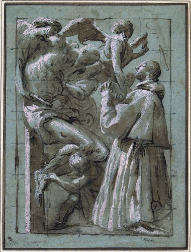 Cristo deposto dalla croce sorretto dagli angeli e adorato da SanCarloBorromeo