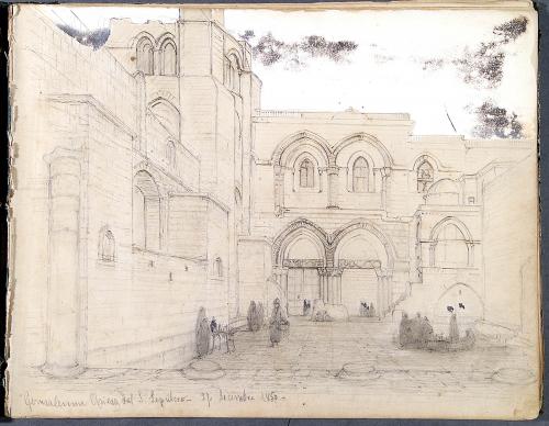 Veduta del cortile della chiesa del Santo Sepolcro a Gerusalemme