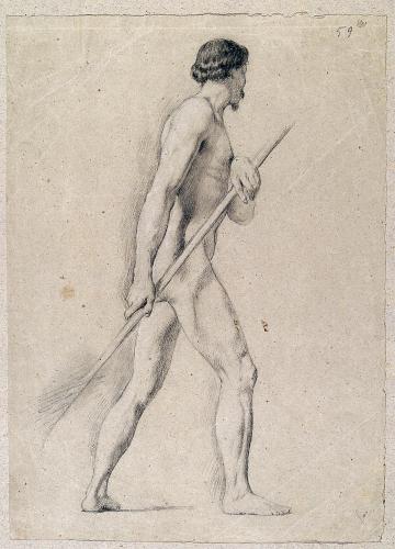 Figura maschile nuda con asta