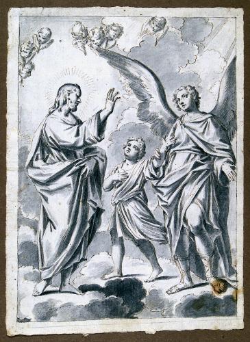 Cristo benedicente con bambino e angelo
