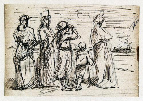 Donne e bambini in riva al mare