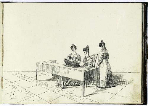 Tre donne vicino ad un pianoforte