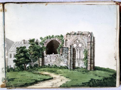 Paesaggio con rovine di una abbazia