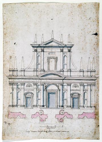 Prospetto e pianta della facciata di Santa Maria dell'Orto a Roma