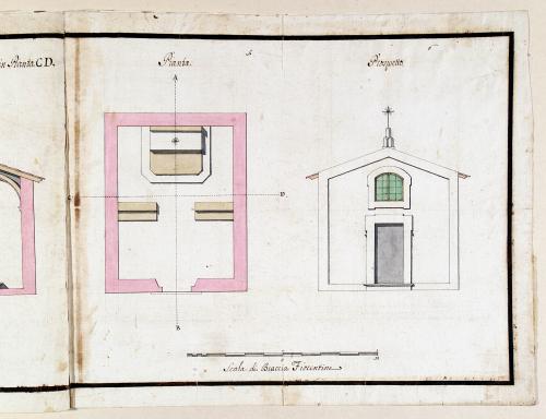 Pianta e prospetto di cappella