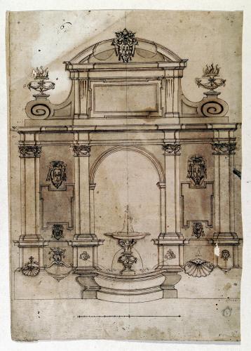 Progetto per fontana con stemma papale Barberini