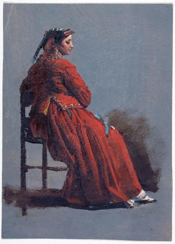 DONNA SEDUTA IN COSTUME TRADIZIONALE DEL LAZIO