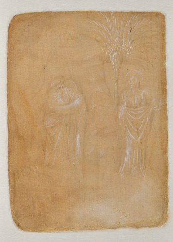 Abbraccio tra sant'Antonio Abate e Paolo di Tebe, figura stante di santa (tav. III)