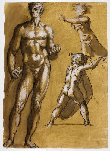 L'ERCOLE DI BRONZO DORATO; PUTTO DA TERGO E  DI FRONTE