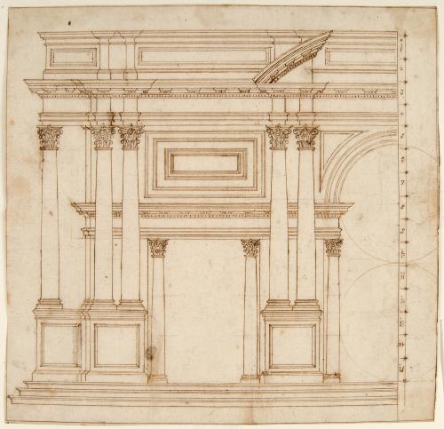 DISEGNO ARCHITETTONICO CON META' FACCIATA DI UN EDIFICIO