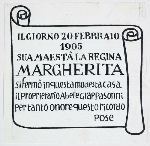 TARGA POSTA SULLA FACCIATA DELL'OSTERIA DI GRAPPASONNI, DETTA DELLA REGINA, A RO