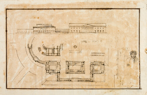 PIANTA E PROSPETTO DI PALAZZO E PICCOLO RITRATTO DI ROSSINI