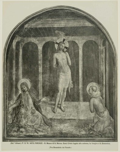 FIRENZE- R. Museo di S. Marco. Ges� legato alla colonna, la Vergine e S. Domenico. ( Fra Benedetto da Fiesole.)
