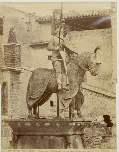 Verona - Tomba degli Scaligeri. Tomba di Mastino II. La figura equestre. (Perina Milanese.)