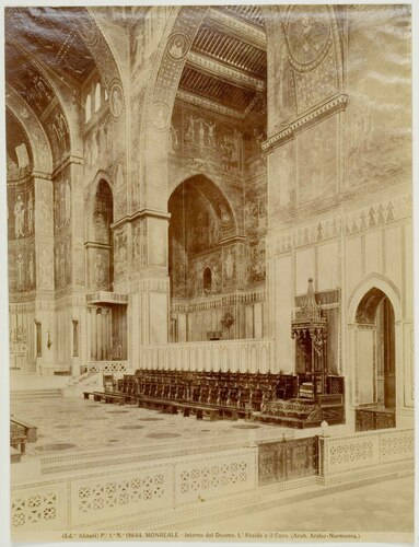 MONREALE - Interno del Duomo. L' Abside e il Coro. (Arch. Arabo-Normanna.)