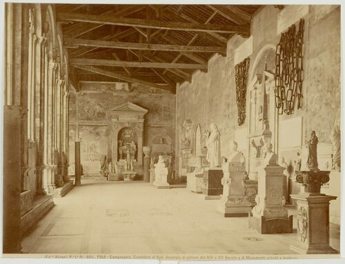 PISA - Camposanto. Corridore al Sud, decorato con pitture del XIV e XV Secolo e di Monumenti antichi e moderni.