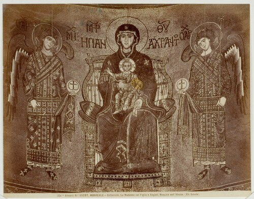 MONREALE - Cattedrale. La Madonna col Figlio e Angioli. Mosaico nell' Abside. (XII. Secolo).