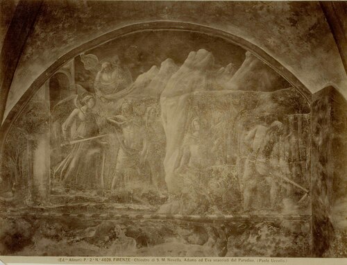 FIRENZE - Chiostro di S. M. Novella. Adamo ed Eva scacciati dal Paradiso. (Paolo Uccello.)