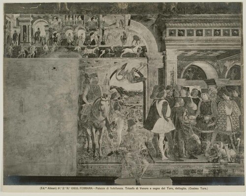 FERRARA - Palazzo di Schifanoia. Trionfo di Venere e segno del Toro, dettaglio. (Cosimo Tura.)