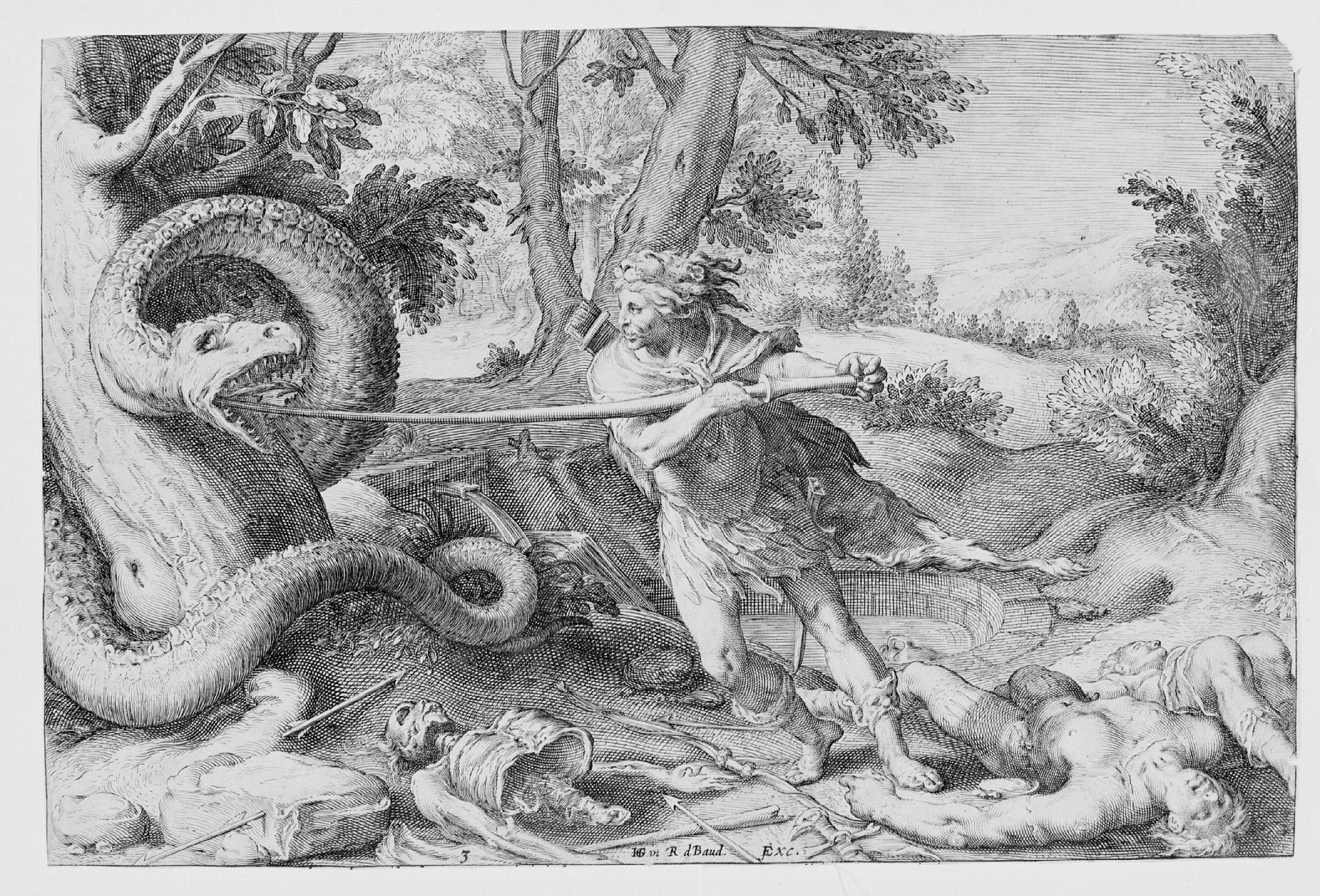 Чудовищный змей 8. Хендрик Гольциус кадм, убивающий дракона. Пифон древнегреческая мифология. Аполлон и Пифон. Аполлон побеждает змея Пифона.